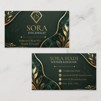 Luxury Emerald Green & Gold Jewelry Business Card
