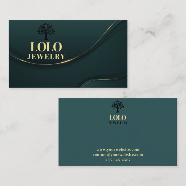 Luxury Emerald Green Jewelry Business Card (Front/Back)