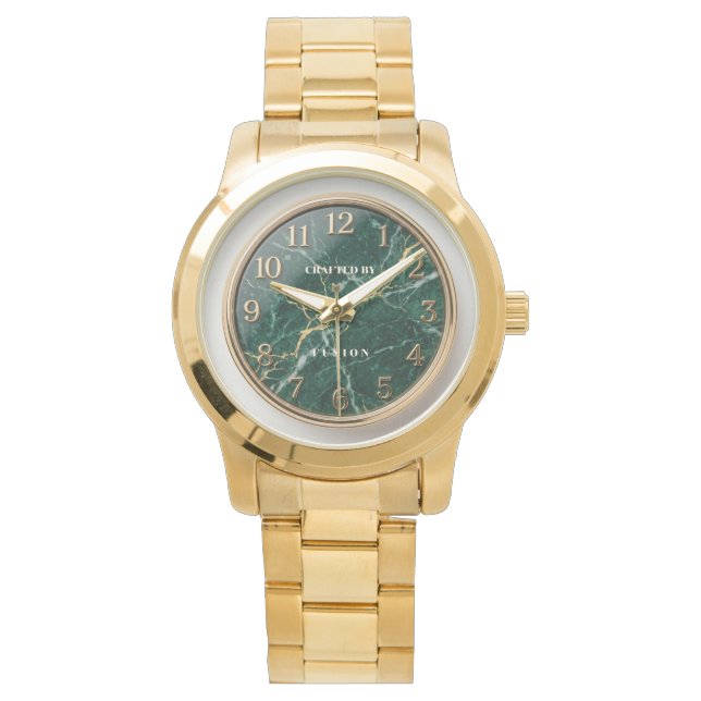 Luxury Emerald Green Marble & Gold Watch (Front)