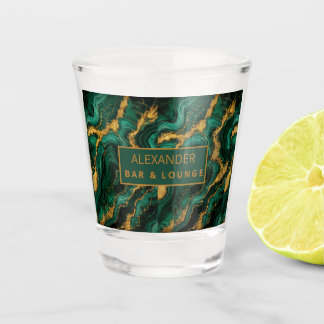 Luxury Emerald Malachite Gold Liquid Agate Shot Glass