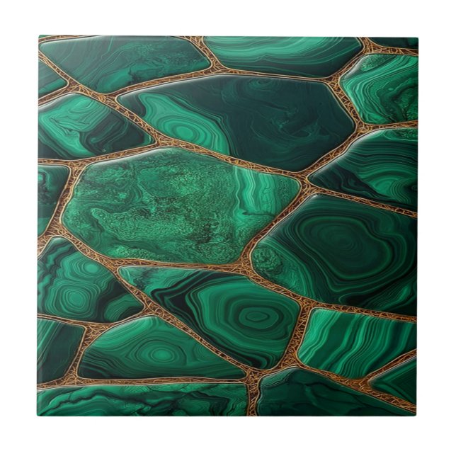 Luxury Emerald Malachite Green Marble Abstract Ceramic Tile (Front)