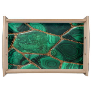 Luxury Emerald Malachite Green Marble Abstract Serving Tray