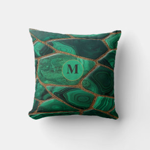 Luxury Emerald Malachite Green Marble Abstract Throw Pillow