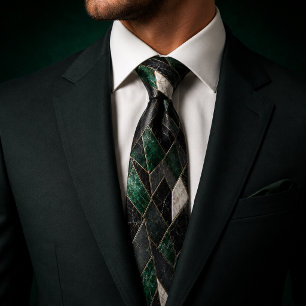 Luxury Emerald Noir Gold Marble Geometric Neck Tie