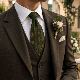 Luxury Emerald Oak Leaf Neck Tie