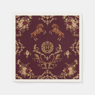 Luxury Equestrian Burgundy and Gold Napkins