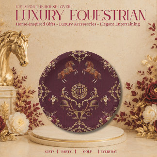 Luxury Equestrian Burgundy and Gold Paper Plates