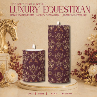 Luxury Equestrian Burgundy and Gold Pillar Candle