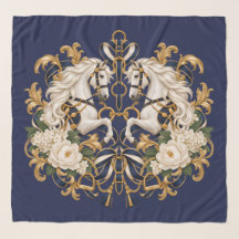 Luxury Equestrian Horse Scarf | Navy Gold & Ivory