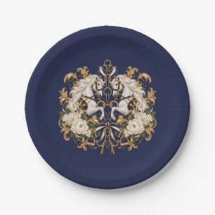 Luxury Equestrian White Horses Paper Plates