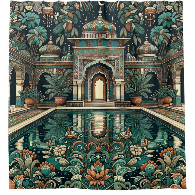"Luxury Estate: Art Deco Indoor Pool"  Shower Curtain (Front)
