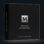 Luxury Estate Planning Binder<br><div class="desc">Elevate your estate planning with our luxurious Estate Planning Binder. This exquisite binder features a brushed metallic silver business monogram at the top, exuding a sense of sophistication and professionalism. The company name is elegantly displayed in the lower thirds on a solid black background, adding a touch of elegance. The...</div>