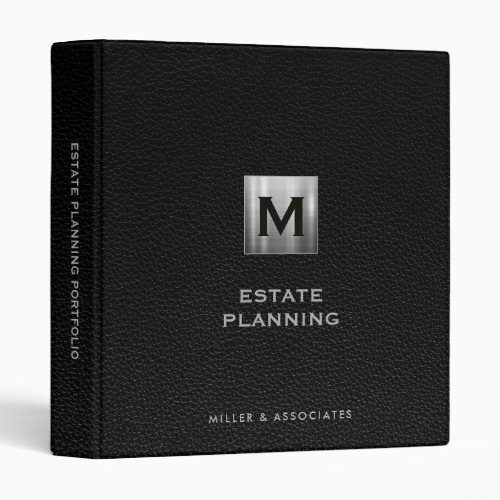 Luxury Estate Planning Black Leather Print 3 Ring Binder