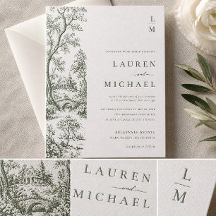 Luxury Estate Toile Wedding Letterpress Invitation