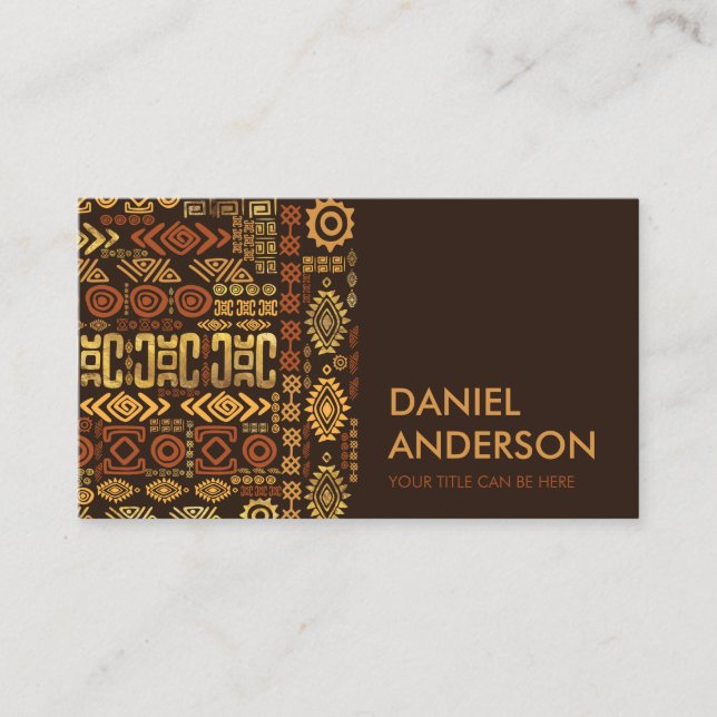 Luxury Ethnic African Pattern- warm brown and gold Business Card (Front)