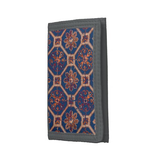 Luxury Ethnic Tile Pattern  Blue and Orange Trifold Wallet