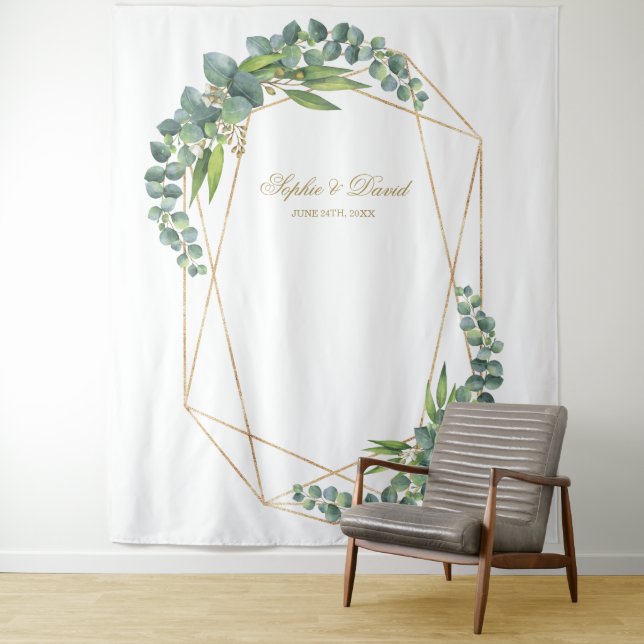 Luxury Eucalyptus Bloom Gold Frame Wedding Prop Tapestry (In Situ)
