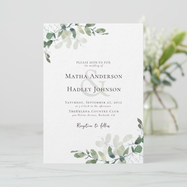 Luxury Eucalyptus Greenery Wedding Invitation (Standing Front)