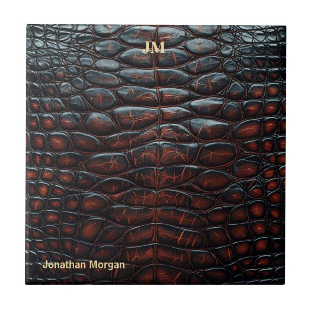 Luxury Executive Monogram Premium Leather  Ceramic Tile (Front)