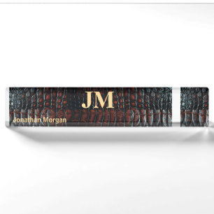 Luxury Executive Monogram Premium Leather Desk Name Plate