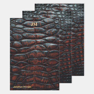 Luxury Executive Monogram Premium Leather Wrapping Paper Sheets