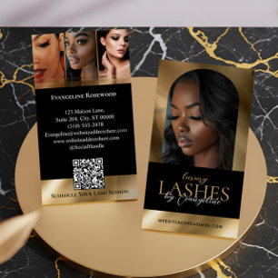 Luxury Eye Lashes Extensions Arch Photo Black Gold Business Card