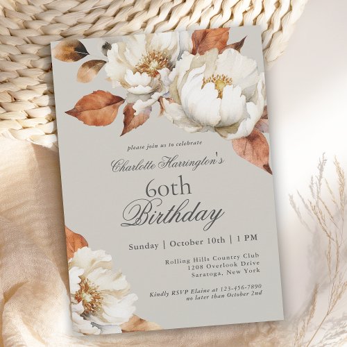 Luxury Fall Floral 60th Birthday Party Invitation