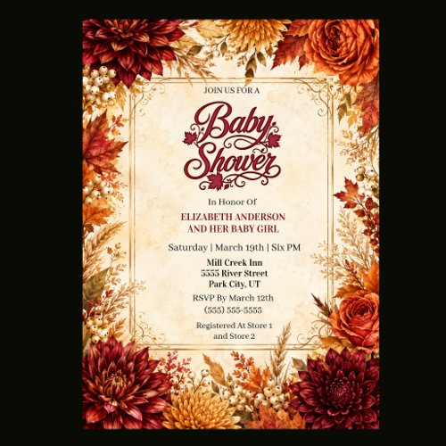 Luxury Fall Girl Baby Shower Invitation
