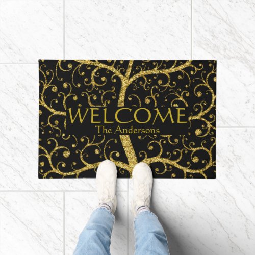 Luxury Family Tree Name Black Gold Personalized  Doormat