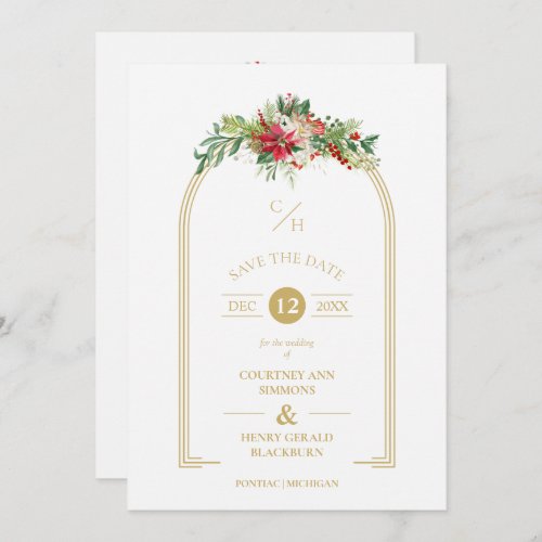 Luxury Fancy Initials Arch Floral Christmas Photo Save The Date