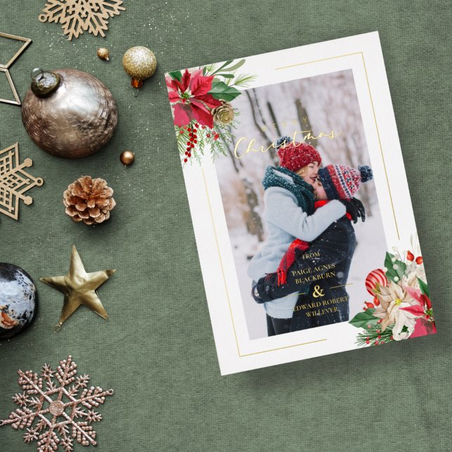 Luxury Fancy Initials Floral Christmas Bouquets  Foil Invitation (Creator Uploaded)