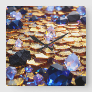 Luxury Fantasy Gemstone Abstract Square Wall Clock