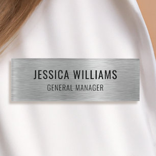 Luxury Faux Brushed Silver Professional Modern Name Tag