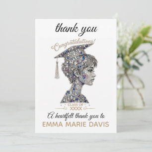 Luxury Faux Diamond Glitter Graduation Thank You Card