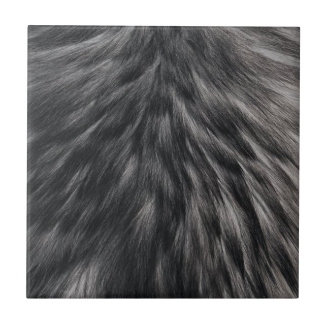 Luxury Faux Fur Print Black Gray Mink Animal Hair  Ceramic Tile (Front)