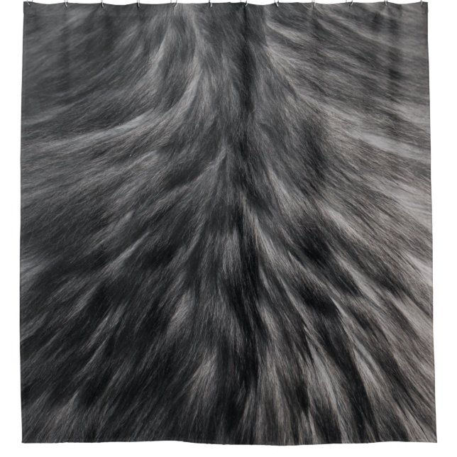Luxury Faux Fur Print Black Gray Mink Animal Hair  Shower Curtain (Front)