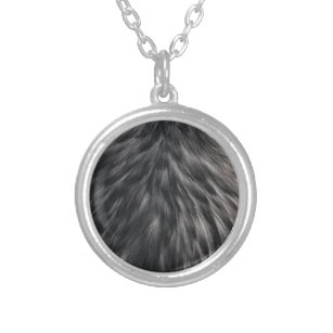 Luxury Faux Fur Print Black Gray Mink Animal Hair  Silver Plated Necklace