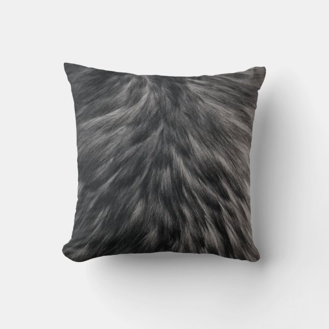 Luxury Faux Fur Print Black Gray Mink Animal Hair  Throw Pillow (Front)