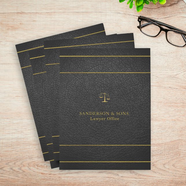 Luxury faux gold and black leather lawyer attorney pocket folder (Creator Uploaded)