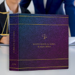 Luxury faux gold and indigo leather lawyer 3 ring binder<br><div class="desc">Upscale elegant lawyer custom binder featuring a golden double stripes horizontal frame and a scale of justice over a dark navy and purple indigo gradient faux leather (PRINTED) background. Easy to personalize on front, spine, and backside! Suitable for legal services consultants, lawyer office, attorney at law, legal advisors, judge, and...</div>