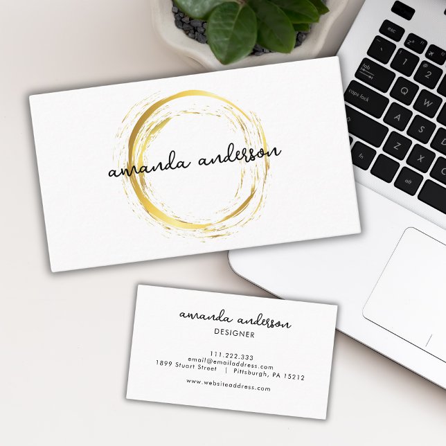 Luxury Faux Gold Circle White Business Card  (Creator Uploaded)