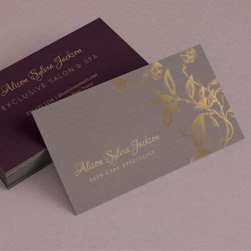 Luxury faux gold foil dusty purple beauty salon business card