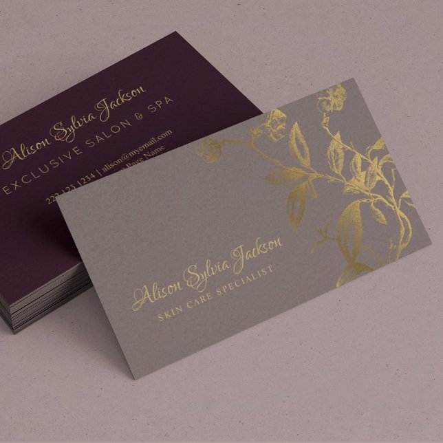 Luxury faux gold foil dusty purple beauty salon business card (Creator Uploaded)