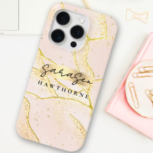 Luxury Faux Gold Foil Monogram Brush Stroke iPhone 15 Pro Case