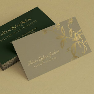 Luxury faux gold foil sage green interior designer business card