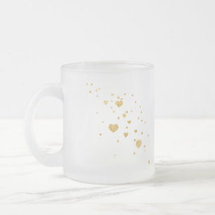 Luxury Faux Gold Glitter Hearts Frosted Glass Mug