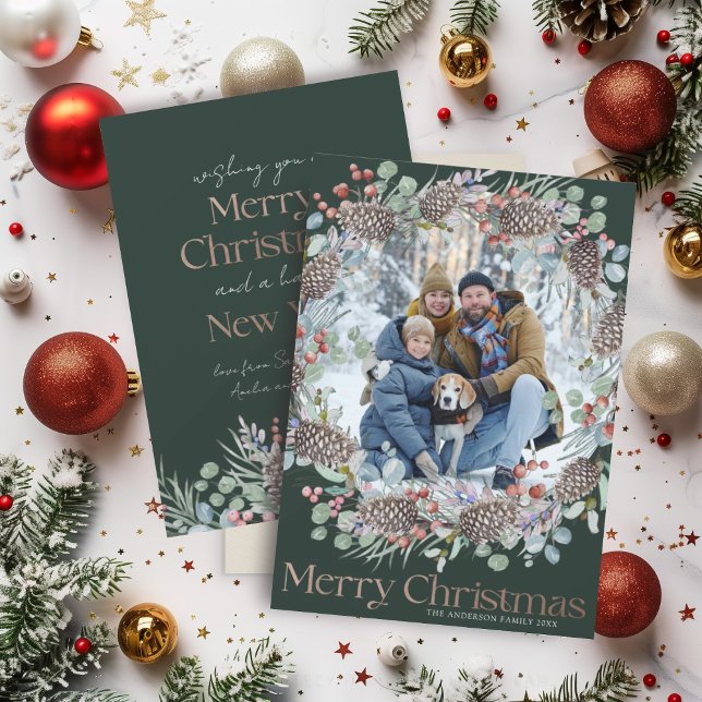 Luxury Faux Gold & Green Merry Christmas Holiday Card (Creator Uploaded)