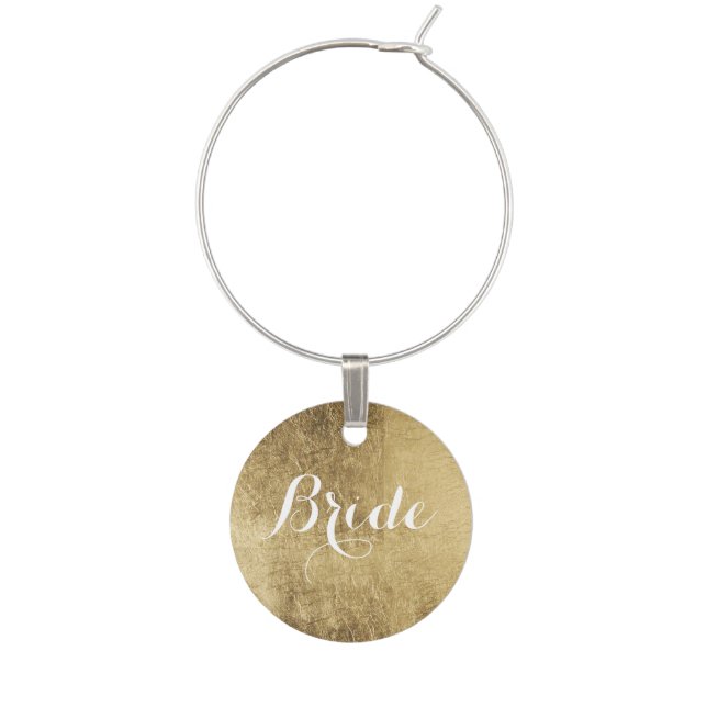 Luxury faux gold leaf bride wine glass charm (Front)