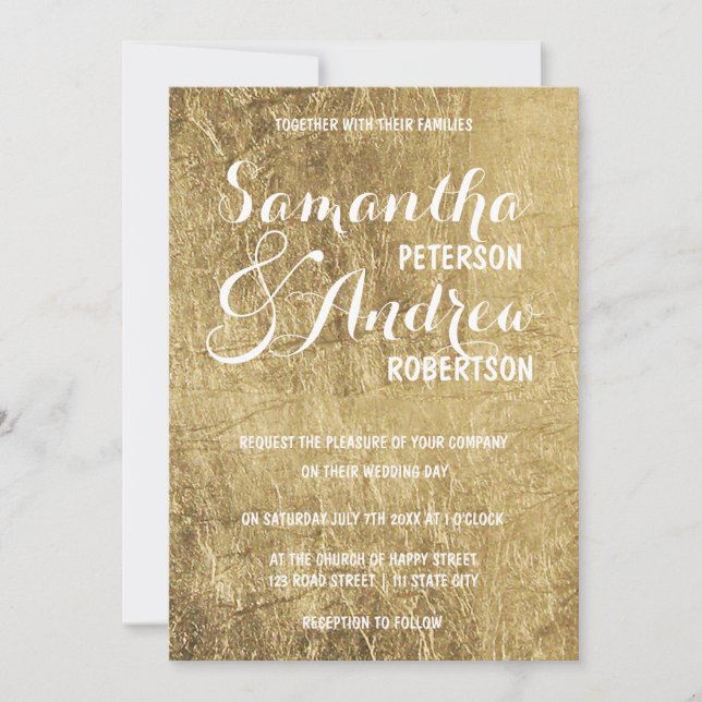 Luxury faux gold leaf Wedding Invitation (Front)