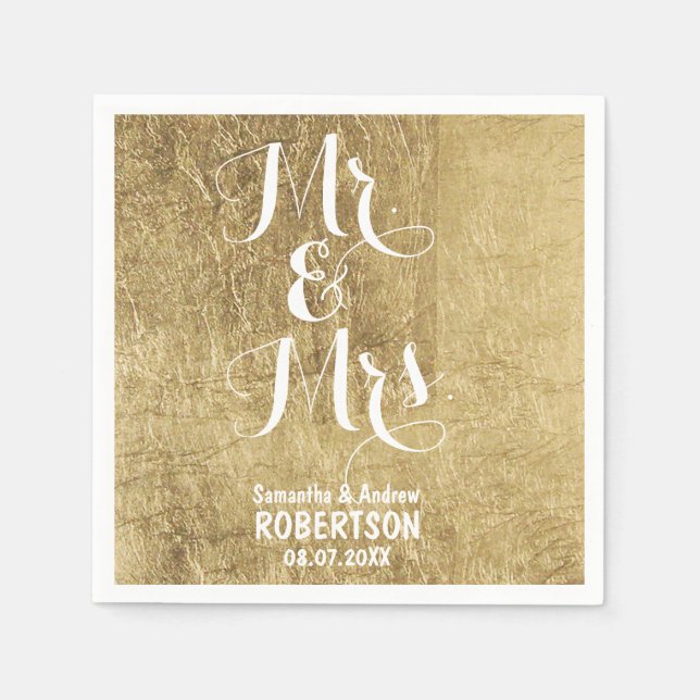 Luxury faux gold leaf wedding napkins (Front)